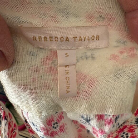 Rebecca Taylor Small Floral Print Long Sleeve Blouse 100% Cotton Ivory & Pink - Picture 5 of 7